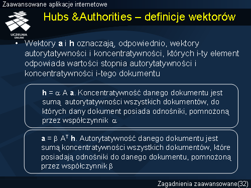 Hubs &Authorities – definicje wektorów