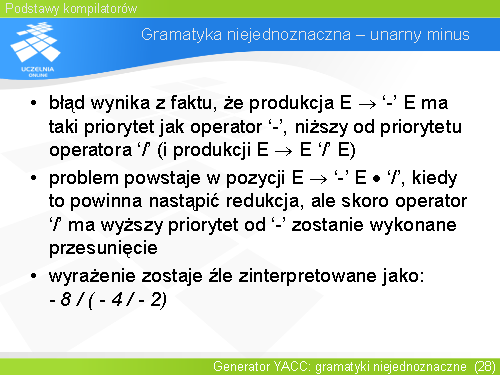 Gramatyka niejednoznaczna – unarny minus(1)