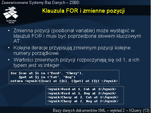 Klauzula FOR i zmienne pozycji