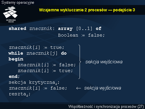 Wzajemne wykluczanie 2 procesów — podejście 3