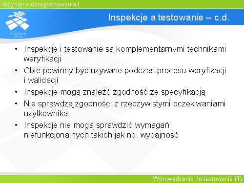 Inspekcje a testowanie – c.d.(1)