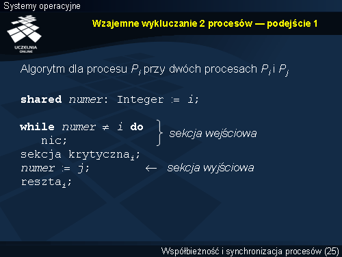Wzajemne wykluczanie 2 procesów — podejście 1