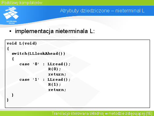Atrybuty dziedziczone – nieterminal L