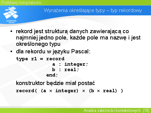 Wyrażenia określające typy – typ rekordowy