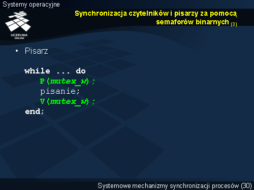 Synchronizacja czytelników i pisarzy za pomocą semaforów binarnych (3)