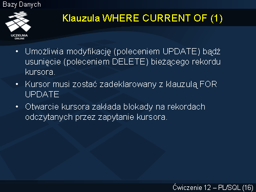 Klauzula WHERE CURRENT OF (1)