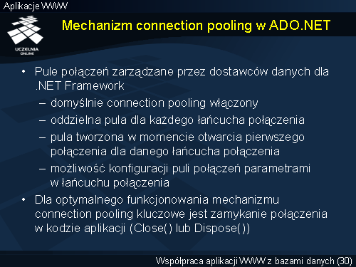 Mechanizm connection pooling w ADO.NET
