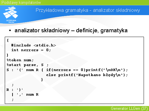 Przykładowa gramatyka - analizator składniowy