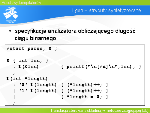 LLgen – atrybuty syntetyzowane