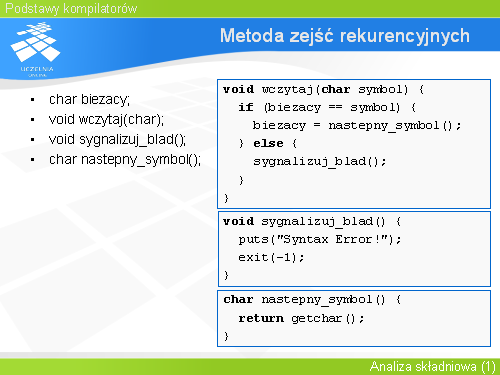 Metoda zejść rekurencyjnych(1)