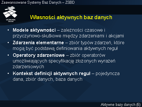 Własności aktywnych baz danych