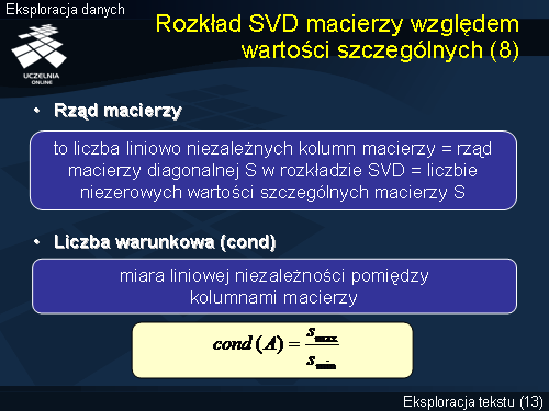 Rozkład SVD macierzy względem wartości szczególnych (8)