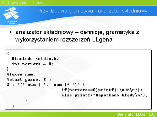 Przykładowa gramatyka - analizator składniowy(1)