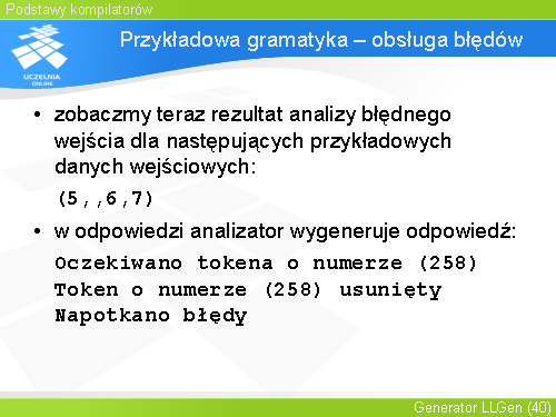 Przykładowa gramatyka – obsługa błędów