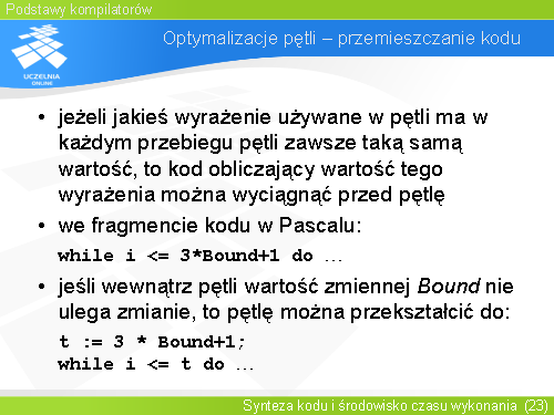 Optymalizacje pętli – przemieszczanie kodu