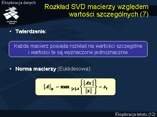 Rozkład SVD macierzy względem wartości szczególnych (7)