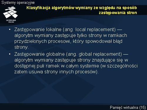 Klasyfikacja algorytmów wymiany ze względu na sposób zastępowania stron