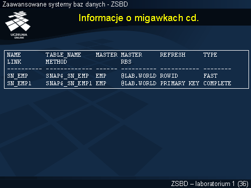 Informacje o migawkach cd.