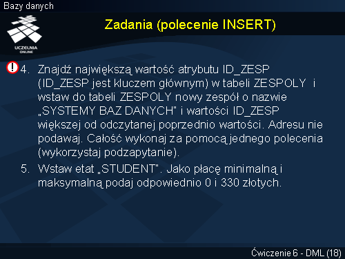 Zadania (polecenie INSERT)