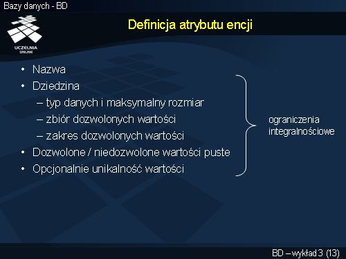 Definicja atrybutu encji