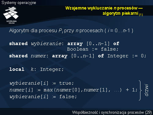 Wzajemne wykluczanie n procesów — algorytm piekarni (1)