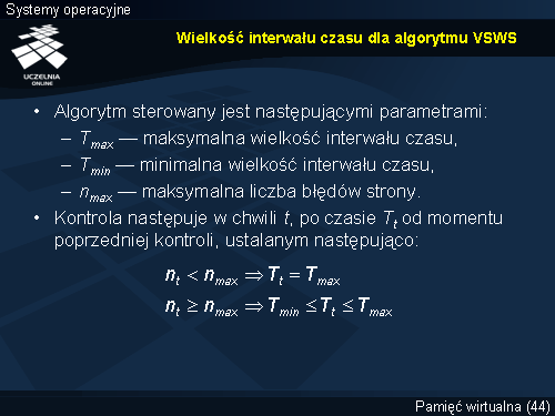 Wielkość interwału czasu dla algorytmu VSWS