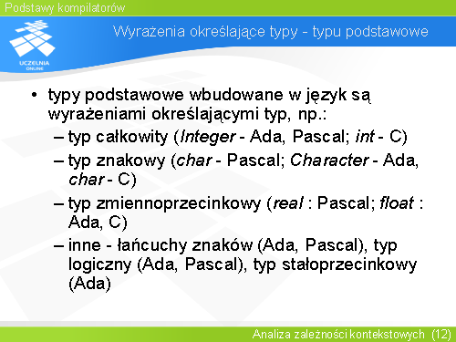 Wyrażenia określające typy - typu podstawowe