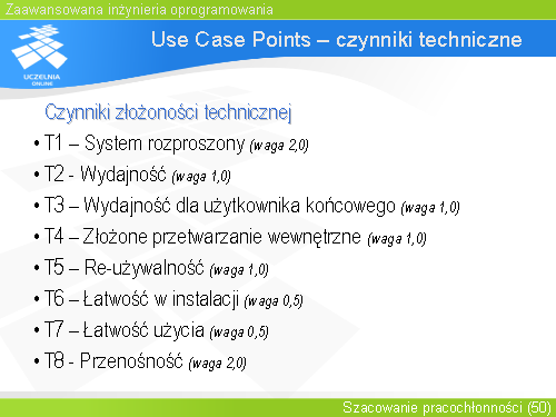 Use Case Points – czynniki techniczne