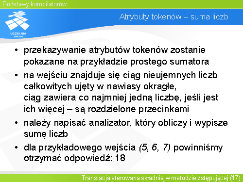 Atrybuty tokenów – suma liczb