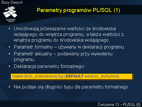 Parametry programów PL/SQL (1)