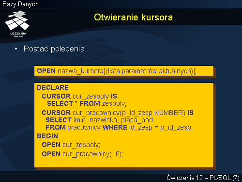 Otwieranie kursora