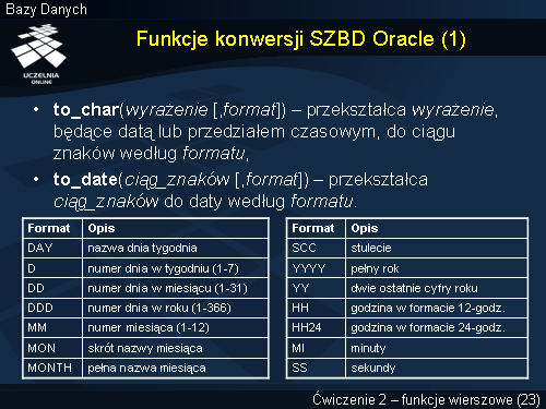 Funkcje konwersji SZBD Oracle (1)