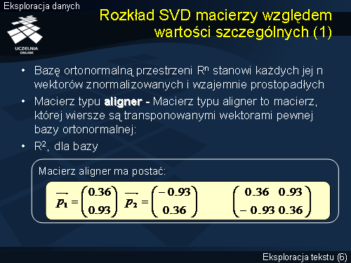 Rozkład SVD macierzy względem wartości szczególnych (1)