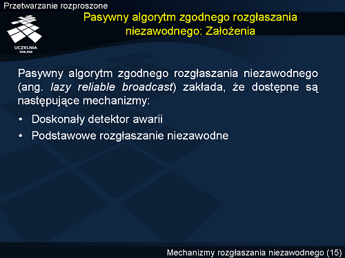 Pasywny algorytm zgodnego rozgłaszania niezawodnego: Założenia