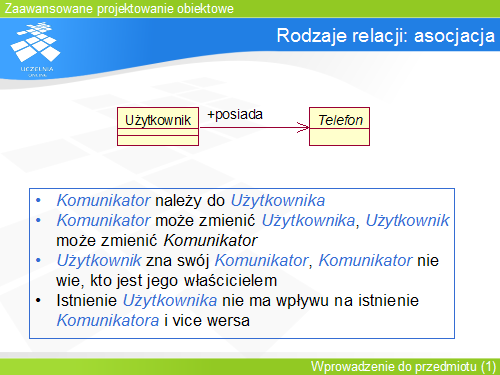 Rodzaje relacji: asocjacja