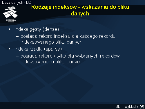 Rodzaje indeksów - wskazania do pliku danych