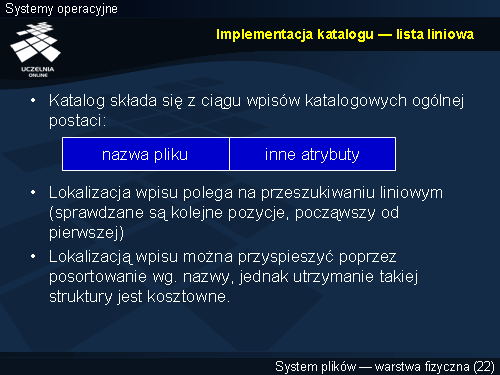 Implementacja katalogu — lista liniowa