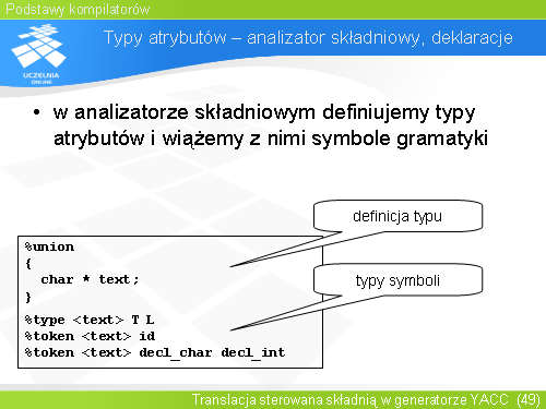 Typy atrybutów – analizator składniowy, deklaracje