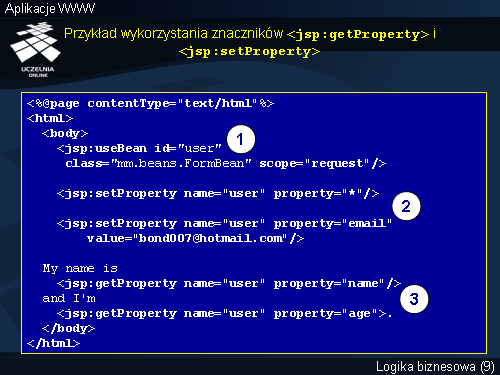 Przykład wykorzystania znaczników <jsp:getProperty> i <jsp:setProperty>