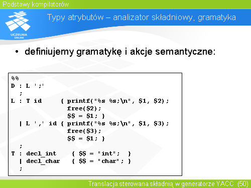 Typy atrybutów – analizator składniowy, gramatyka