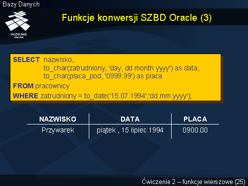 Funkcje konwersji SZBD Oracle (3)