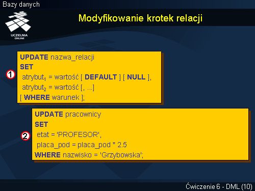Modyfikowanie krotek relacji
