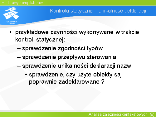 Kontrola statyczna – unikalność deklaracji