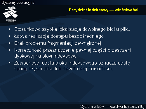 Przydział indeksowy — właściwości