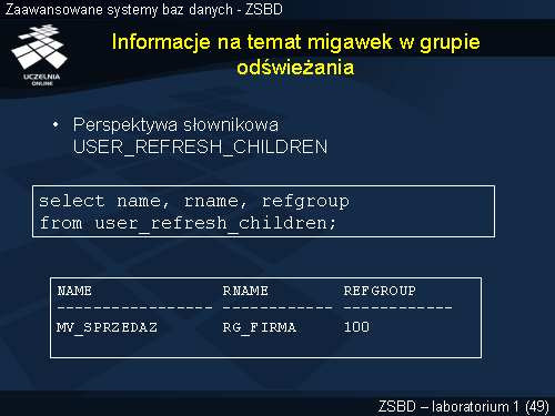 Informacje na temat migawek w grupie odświeżania