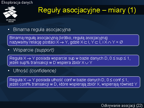 Reguły asocjacyjne – miary (1)