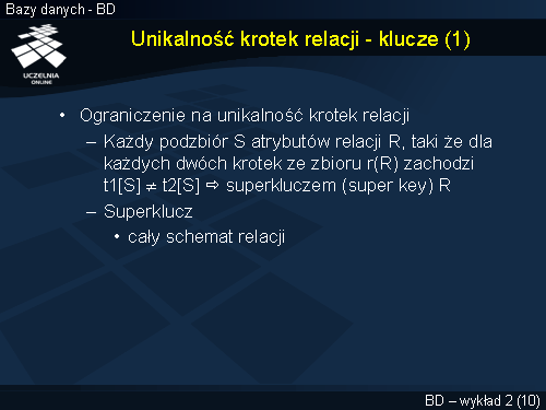 Unikalność krotek relacji - klucze (1)
