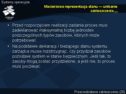 Macierzowa reprezentacja stanu — unikanie zakleszczenia (1)