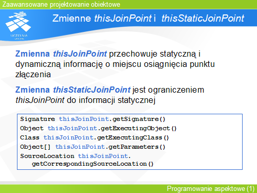 Zmienne thisJoinPoint i thisStaticJoinPoint