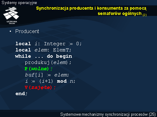 Synchronizacja producenta i konsumenta za pomocą semaforów ogólnych (2)